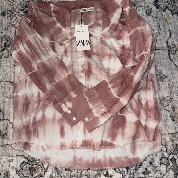 Zara Tops - Zara Pink and White Tie-Dye Shirt